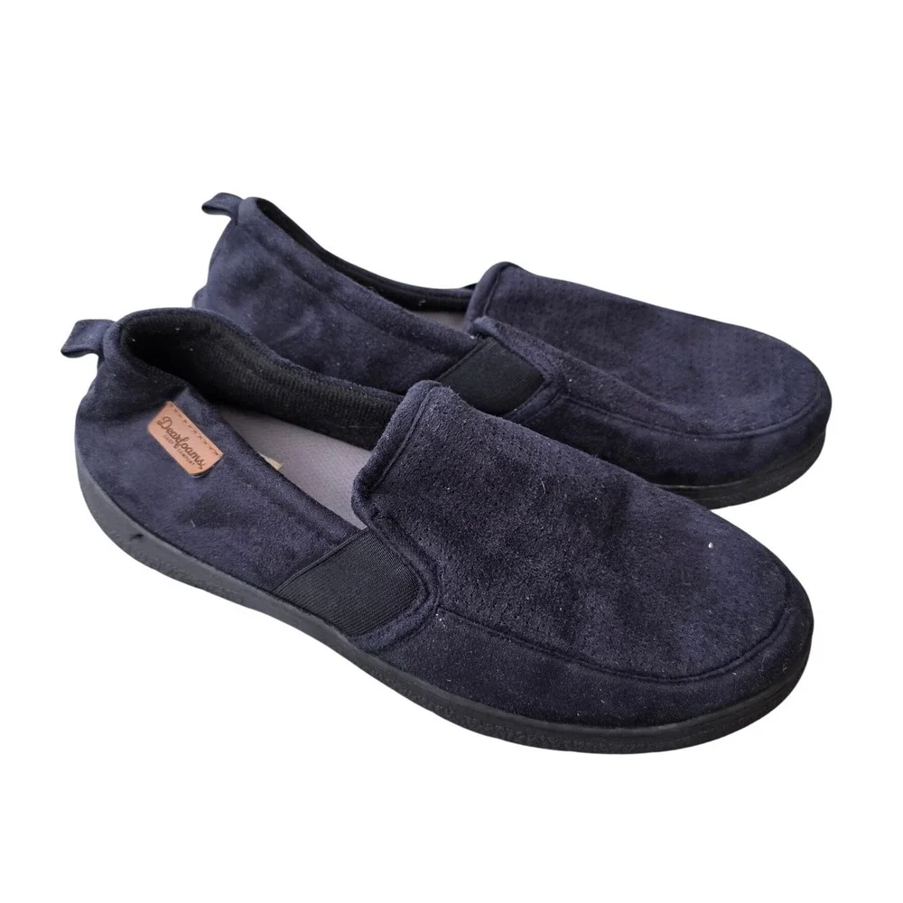 Dearfoams Cozy Comfort Mens Slippers Navy Blue Microsuede Loafers Size L 11-12